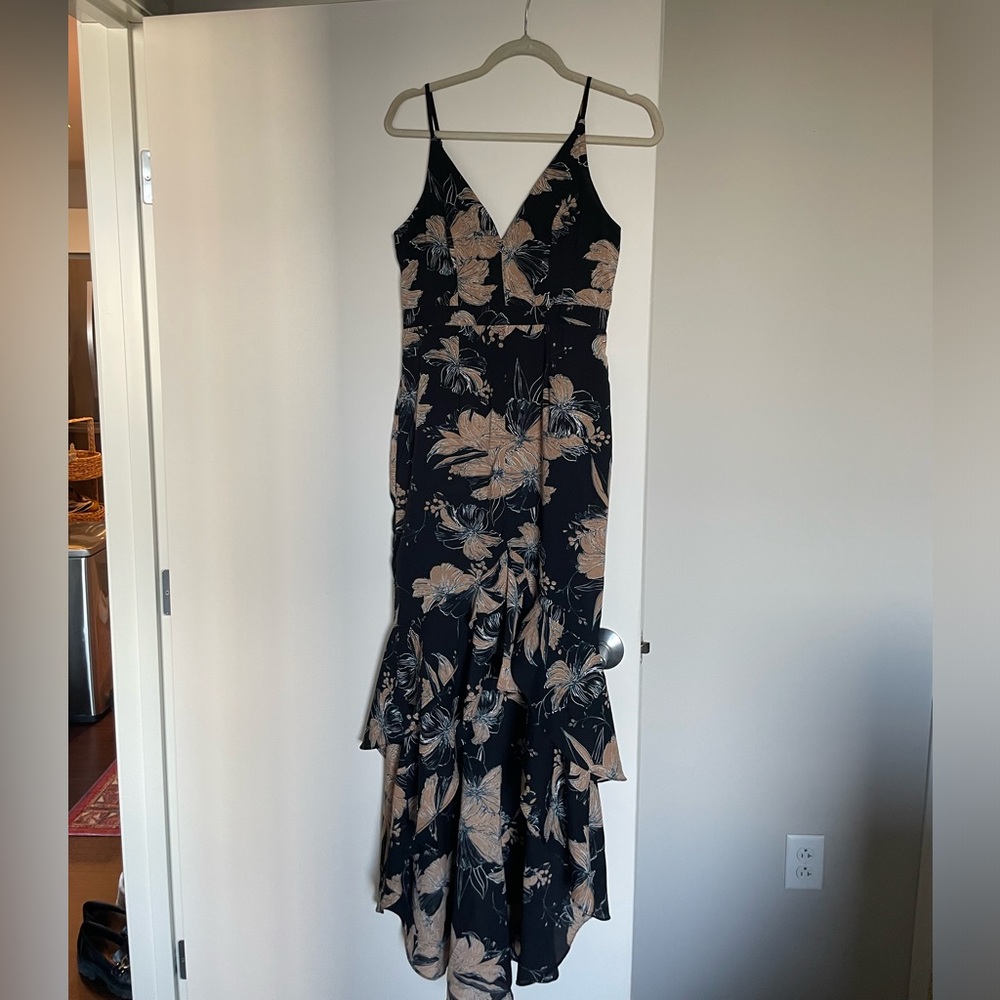 Lulu's Darling Daylily Black Floral Print High-Low Maxi Dress - Picture 3 of 6